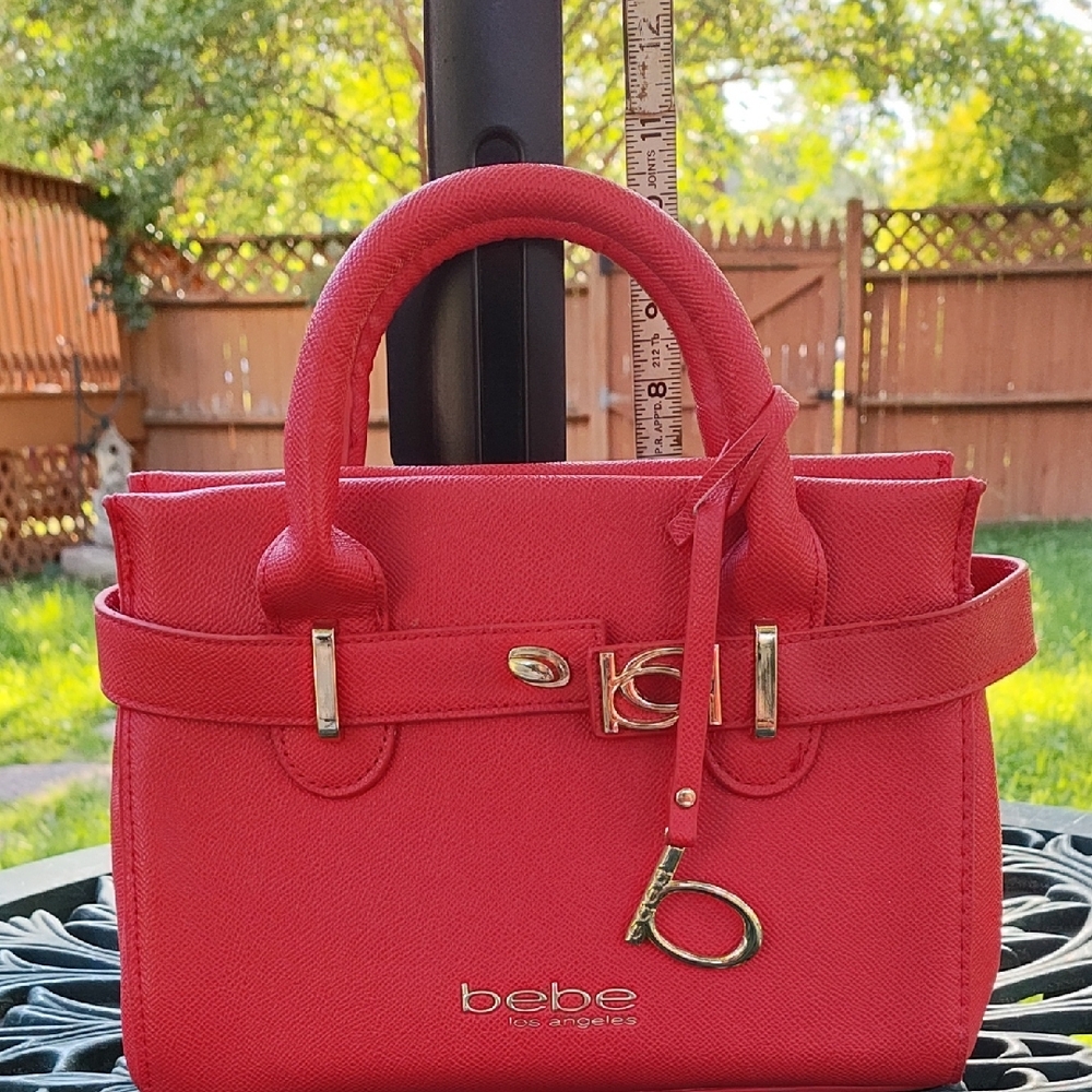 Like New EUC Bebe Red Satchel with Gold-Tone Accents